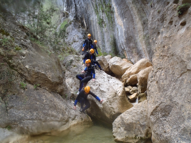 Enjoying the ravine in single file 